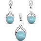 Round Natural Larimar Infinity Drop Dangle Earring & Pendant .925 Sterling Silver Set