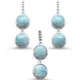 Round Larimar Drop Dangle .925 Sterling Silver Earring & Pendant Set