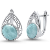 Oval Natural Larimar Pear design .925 Sterling Silver Earrings