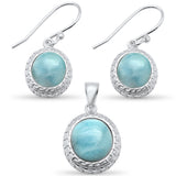 Natural Larimar Oval Shape .925 Sterling Silver Pendant & Earring Matching Set