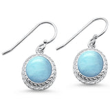 Oval Natural Larimar Design .925 Sterling Silver Earrings