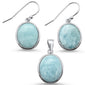 Oval Natural Larimar .925 Sterling Silver Earring & Pendant Set