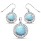 Round Natural Larimar & Cubic Zirconia .925 Sterling Silver Pendant & Earring Set