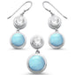Round Natural Larimar & Cubic Zirconia .925 Sterling Silver Pendant & Earring Set