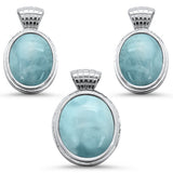 Oval Natural Larimar .925 Sterling Silver Earring & Pendant Set