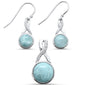 Round Natural Larimar & Cubic Zirconia  .925 Sterling Silver Earring & Pendant Set