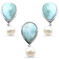 Natural Larimar & Mother Pearl .925 Sterling Silver Pendant & Earring Set