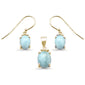 Yellow Gold Plated Oval Natural Larimar .925 Sterling Silver Pendant & Earring Set