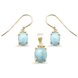 Juego de pendientes y colgante de plata de ley .925 con larimar natural ovalado chapado en oro amarillo
