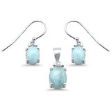 Conjunto de colgante y pendientes de plata de ley .925 con larimar natural ovalado