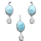 Oval Natural Larimar & Pear CZ .925 Sterling Silver Pendant & Earring Set
