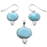 Natural Larimar & Cubic Zirconia .925 Sterling Silver Pendant & Earrings Set
