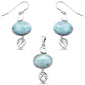 Larimar & Pear Cubic Zirconia .925 Sterling Silver Pendant & Earring Set