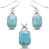 Conjunto de pendientes y colgante de plata de ley .925 con larimar natural talla cojín
