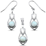 Natural Larimar & Cubic Zirconia .925 Sterling Silver Pendant & Earring Set