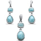 New Natural Larimar & Cz .925 Sterling Silver Pendant & Earring Set