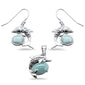 Oval Natural Larimar Dolphin .925 Sterling Silver Pendant & Earring Set