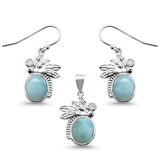 Conjunto de Pendientes y Colgante de Plata de Ley 925 con Larimar Natural y Circonita Cúbica