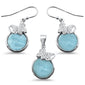 Round Natural Larimar & CZ .925 Sterling Silver Pendant & Earring Set
