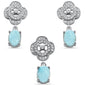 New Natural Larimar & CZ .925 Sterling Silver Pendant & Earring Set