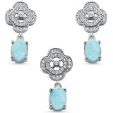 Nuevo juego de pendientes y colgante de plata de ley .925 con larimar y circonita cúbica naturales