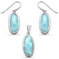 New Oval Natural Larimar .925 Sterling Silver Pendant & Earring Set
