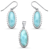 New Oval Natural Larimar .925 Sterling Silver Pendant & Earring Set
