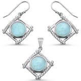 Juego de colgante y pendientes de plata de ley .925 con larimar natural y circonita cúbica