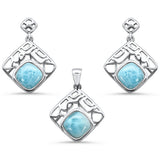 New Natural Larimar .925 Sterling Silver Pendant & Earring Set