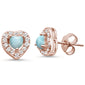 Rose Gold Plated Natural Larimar Heart .925 Sterling Silver Earrings