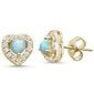 Yellow Gold Plated Natural Larimar Heart .925 Sterling Silver Earrings