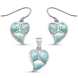 Natural Larimar Leaf .925 Sterling Silver Pendant & Earring Set