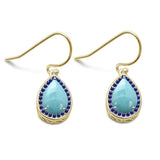 Natural Larimar & Blue Sapphire Pear Drop Dangle .925 Sterling Silver Earrings