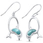 Natural Larimar Dolphins Jumping Hoops .925 Sterling Silver Drop Dangle Earrings