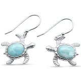 Natural Larimar Turtles .925 Sterling Silver Drop Dangle Earrings