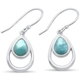 Natural Larimar Pear Shape .925 Sterling Silver Drop Dangle Earrings