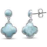 Pendientes colgantes de plata de ley .925 con flor de trébol y larimar natural