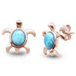Rose Gold Plated Natural Larimar Turtle .925 Sterling Silver Earrings