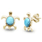 Yellow Gold Plated Natural Larimar Turtle .925 Sterling Silver Earrings