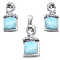Radiant Cut Natural Larimar Dolphin .925 Sterling Silver Pendant & Earrings Set