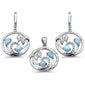 Natural Larimar Vine & Leaf Design .925 Sterling Silver Pendant & Earrings Set