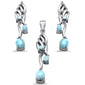 Pear Shape Natural Larimar Dangling .925 Sterling Silver Pendant & Earrings Set