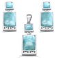 Square & Rectangle Natural Larimar Greek Design .925 Sterling Silver Pendant & Earrings Set