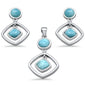 Natural Larimar Dangling .925 Sterling Silver Pendant & Earrings Set