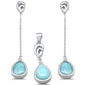 Pear Shape Natural Larimar Dangling Drop .925 Sterling Silver Pendant & Earrings Set