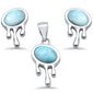 Oval Natural Larimar Jellyfish .925 Sterling Silver Pendant & Earrings Set