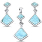 Natural Larimar Dangling .925 Sterling Silver Pendant & Earrings Set