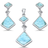 Natural Larimar Dangling .925 Sterling Silver Pendant & Earrings Set