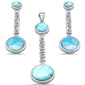 Round Natural Larimar Dangling Greek Design .925 Sterling Silver Pendant & Earrings Set