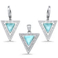 Triangle Shape Natural Larimar Greek Design .925 Sterling Silver Pendant & Earrings Set